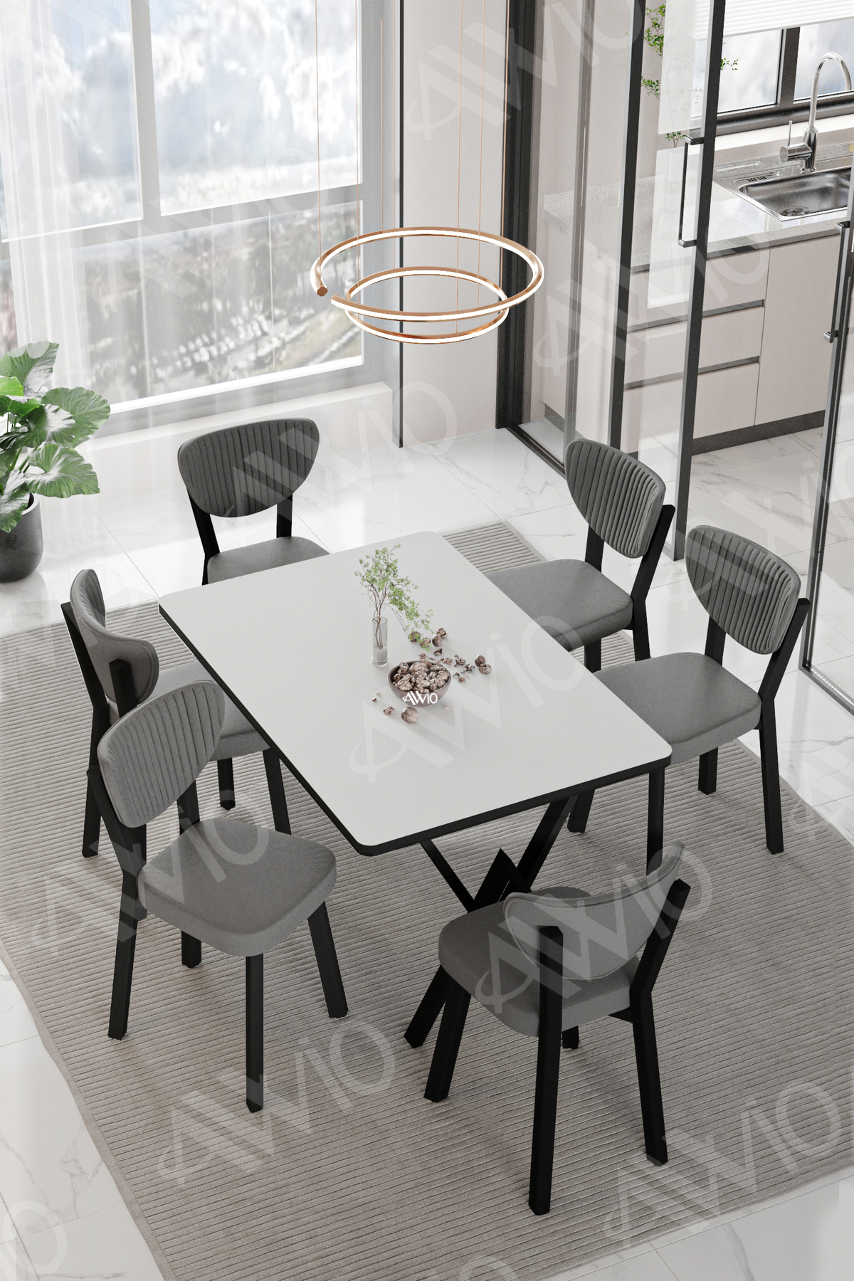 Elma Sandalye 80x140 Yemek Masası Mutfak Masası 6 Kişilik Masa Sandalye Takım Beyaz