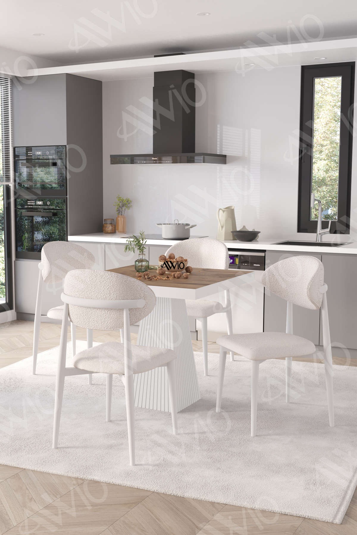 Essen Beyaz Polo Metal Sandalye 90x90 Kare Yemek Masası Mutfak Masası Masa Sandalye Takımı Akça