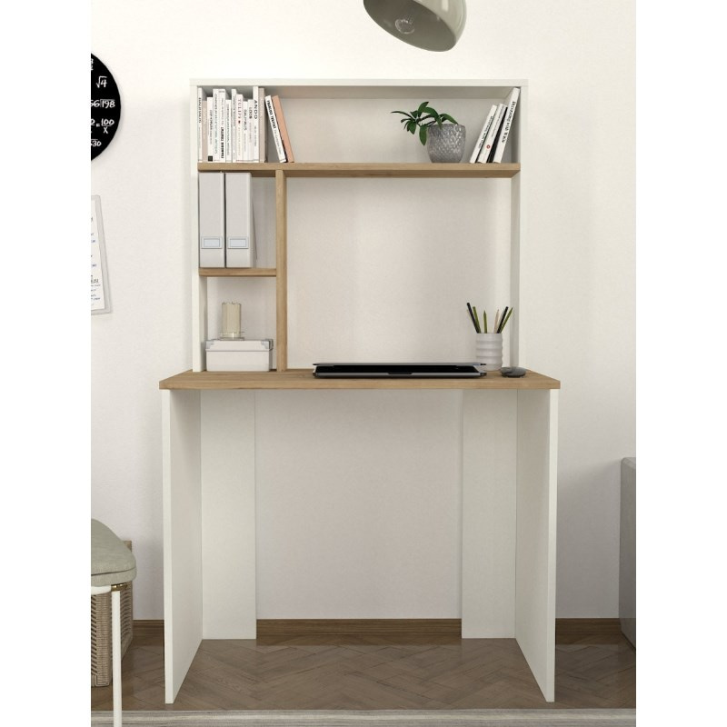 Ester Fonksiyonel Kitaplikli Calisma Masasi Beyaz - Safir 900X450X1476 Mm