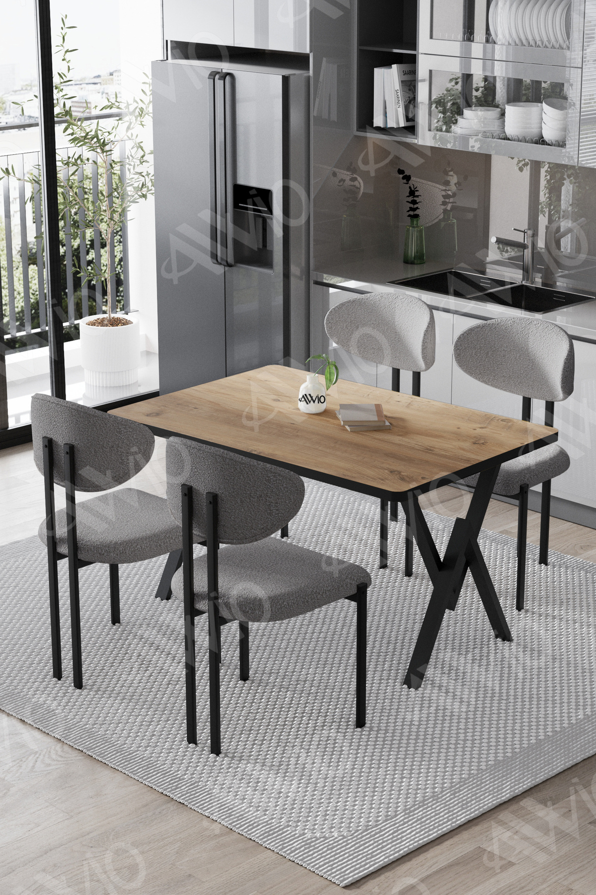 Etna Lotus Sandalye 80x120 Yemek Masası Mutfak Masası 4 Kişilik Masa Sandalye Takımı Akça Masa Sandalye Gri