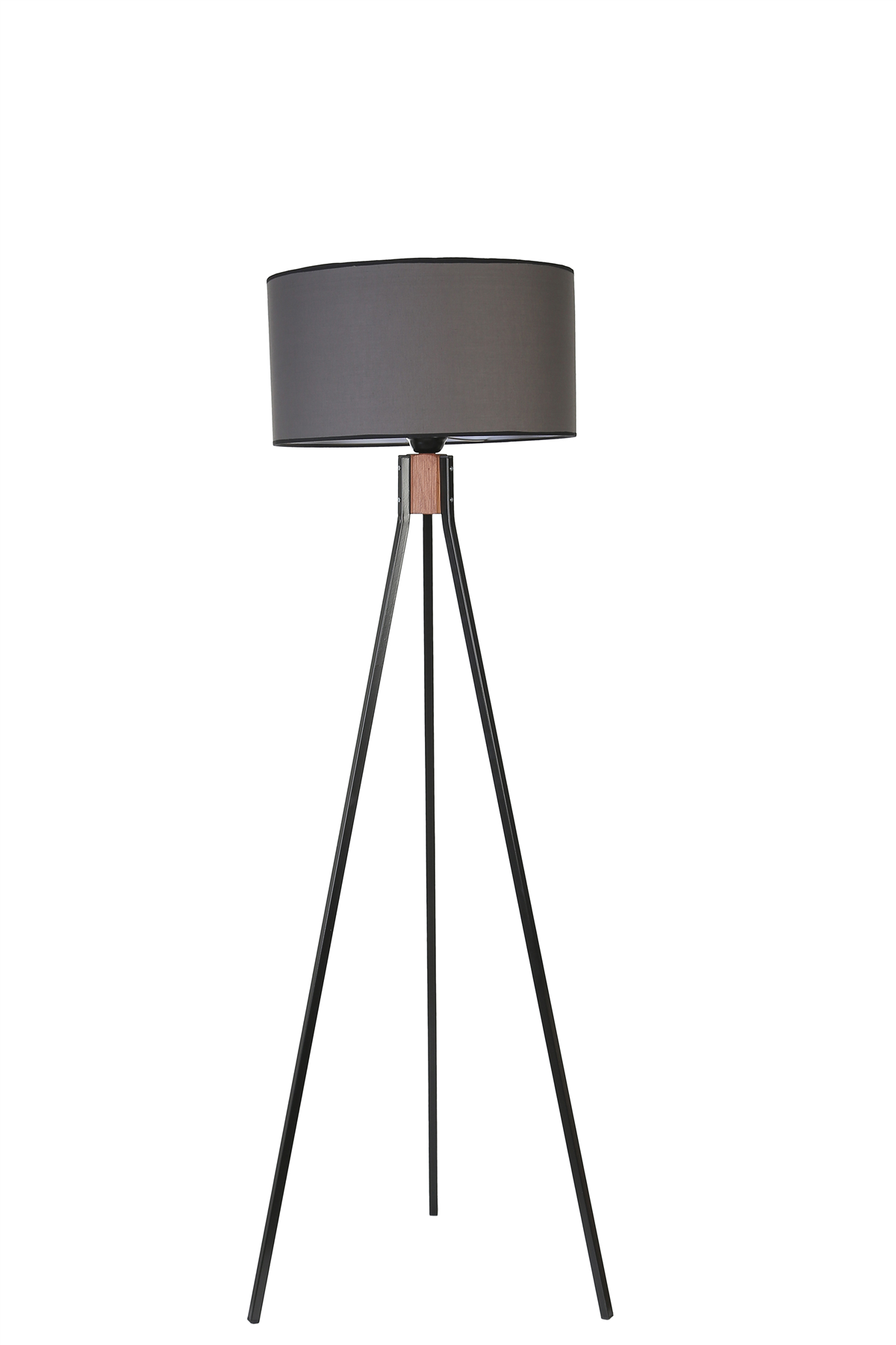 Fısco Tripod Siyah Lambader Silindir Koyu Gri Abajurlu