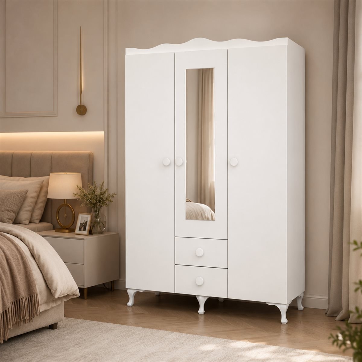 Garaj Home Aynalı 3 Kapaklı Dolap- Beyaz