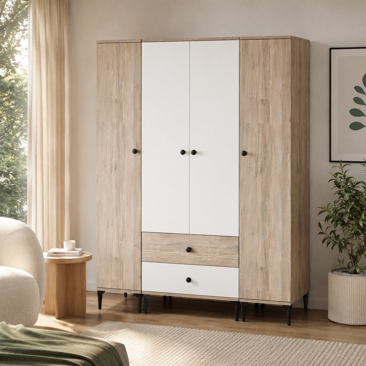 Garaj Home Damla 4 Kapaklı Çekmeceli Dolap