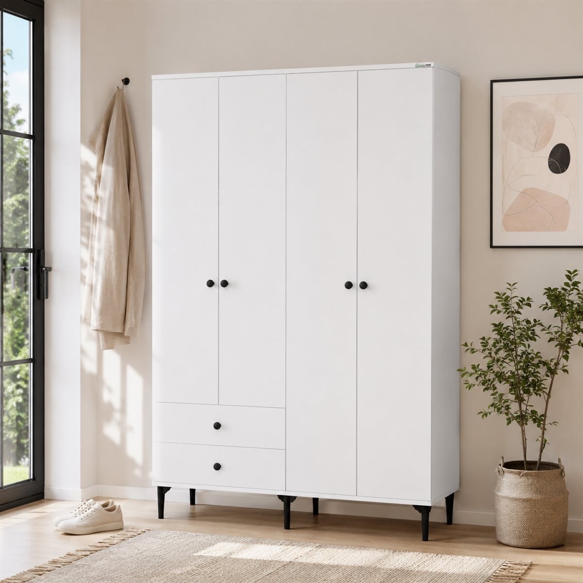 Garaj Home Elmas 4 Kapaklı 2 Çekmeceli Dolap