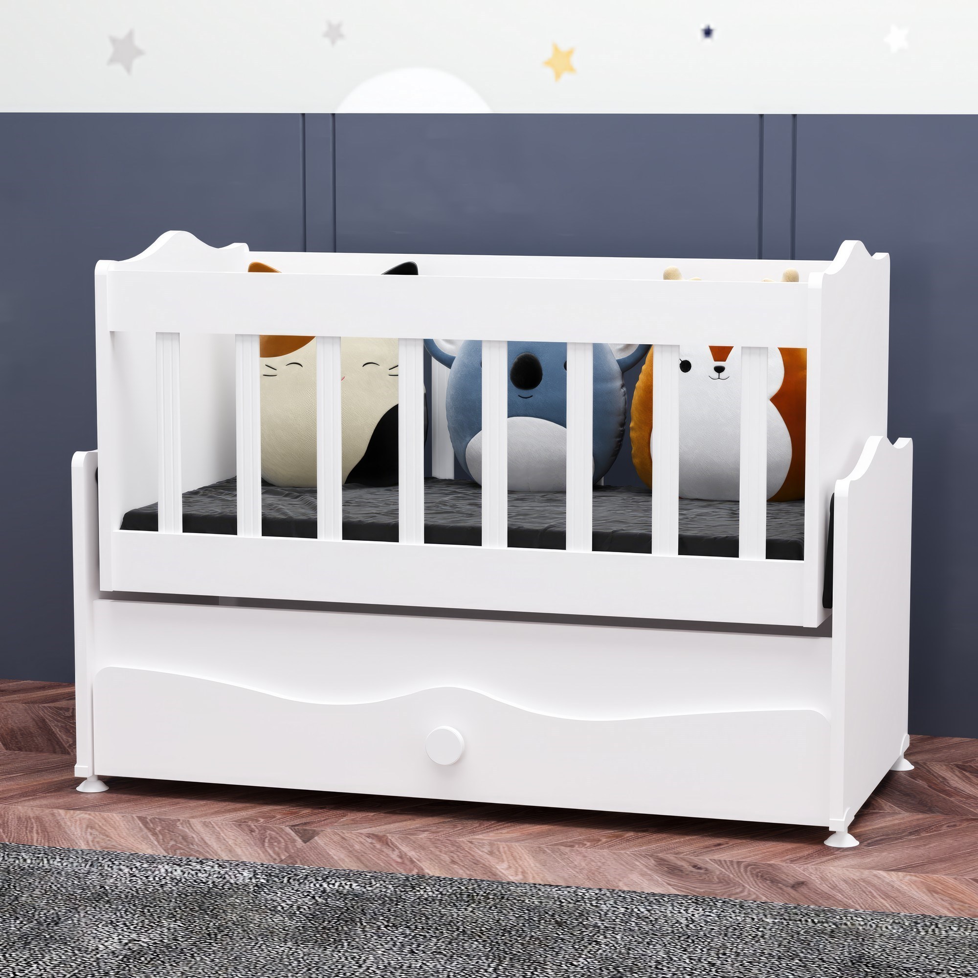 Garaj Home İnci Çekmeceli Sallanır Beşik Anne Yanı Beşik - Beyaz