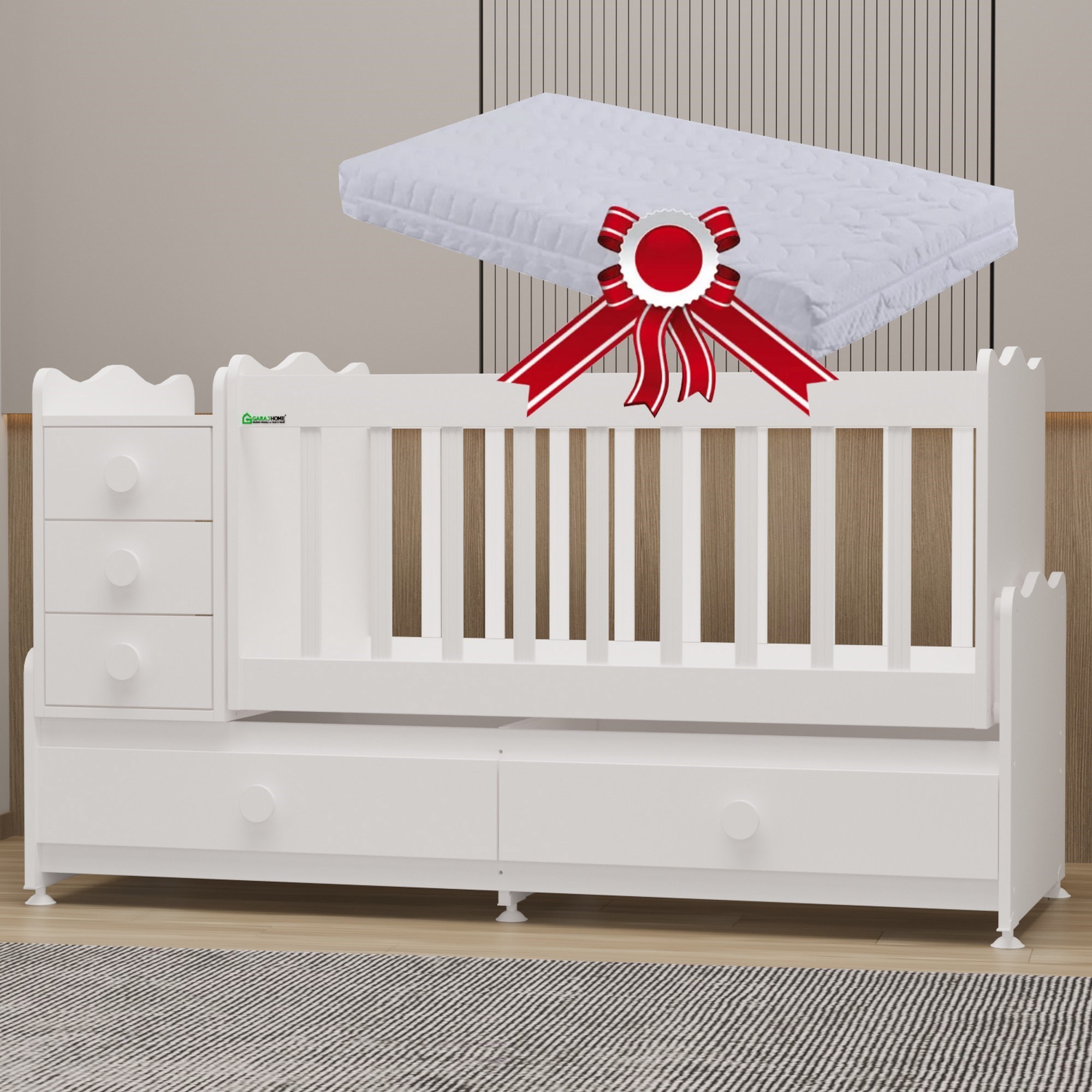 Garaj Home Melina 5 Çekmeceli Büyüyen Beşik ve Yatak - Beyaz