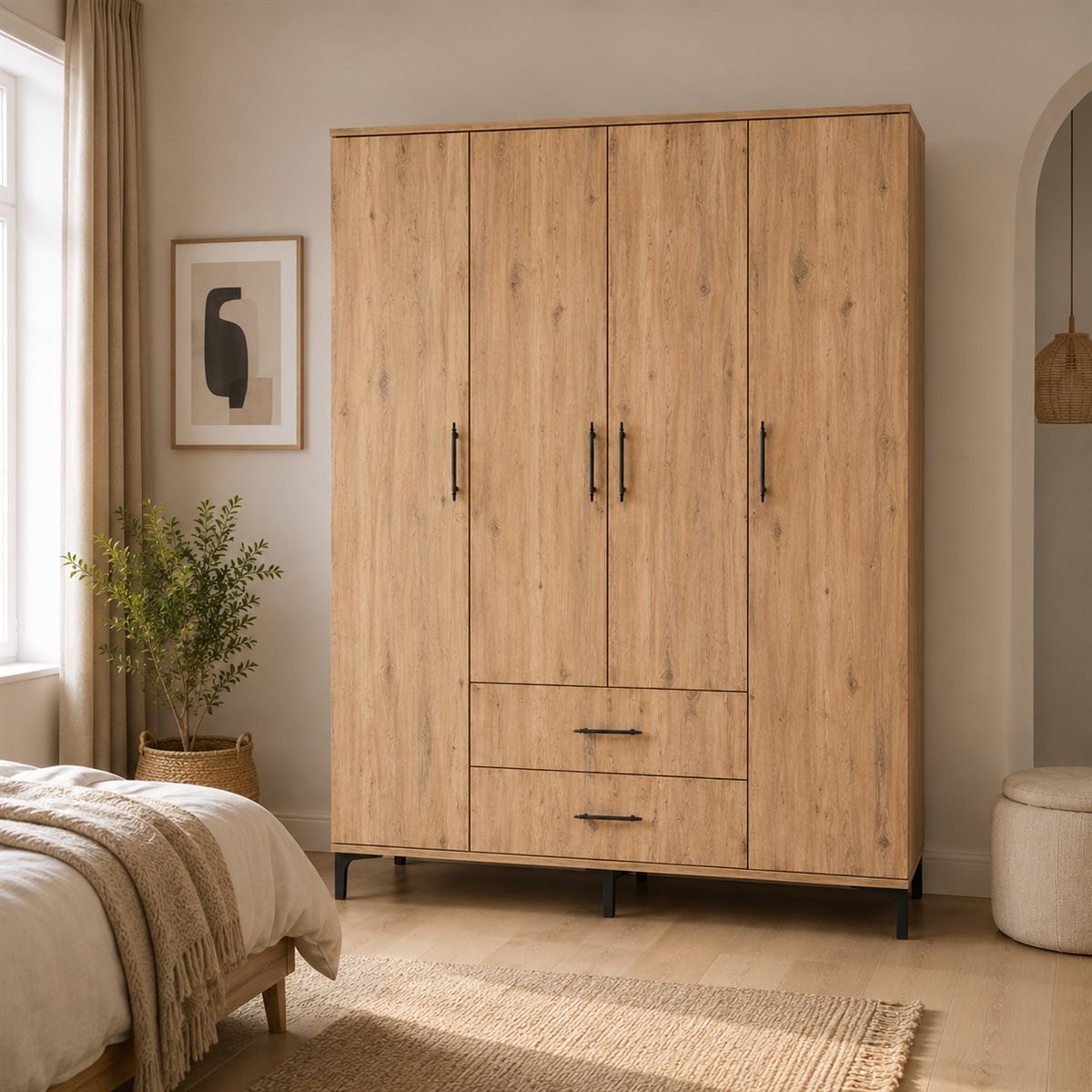 Garaj Home Yaren 4 Kapaklı Dolap - Atlas Çam