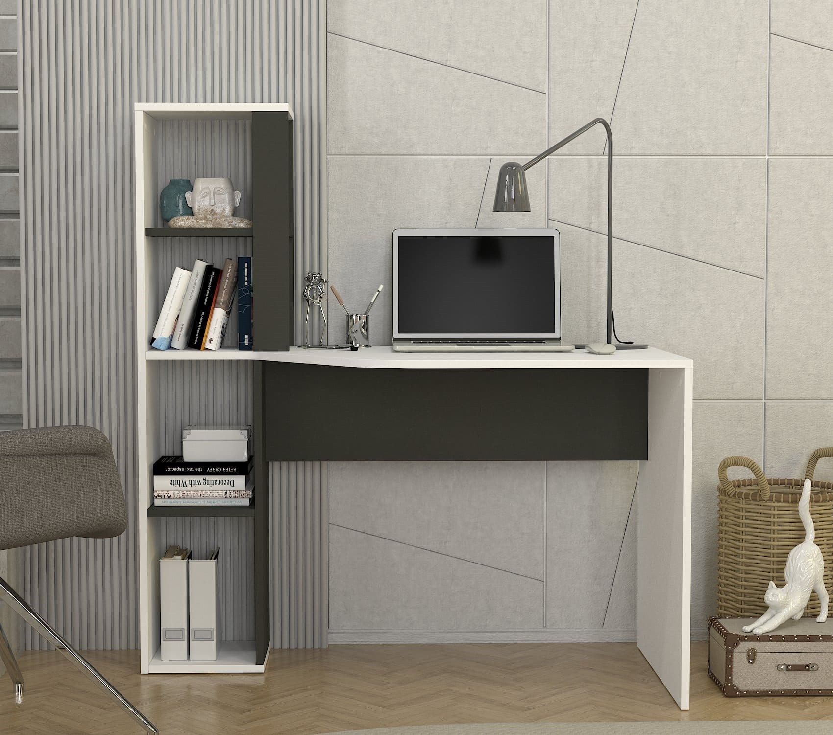Gemini Calisma Masasi Beyaz - Antrasit 1218X596X1318 Mm