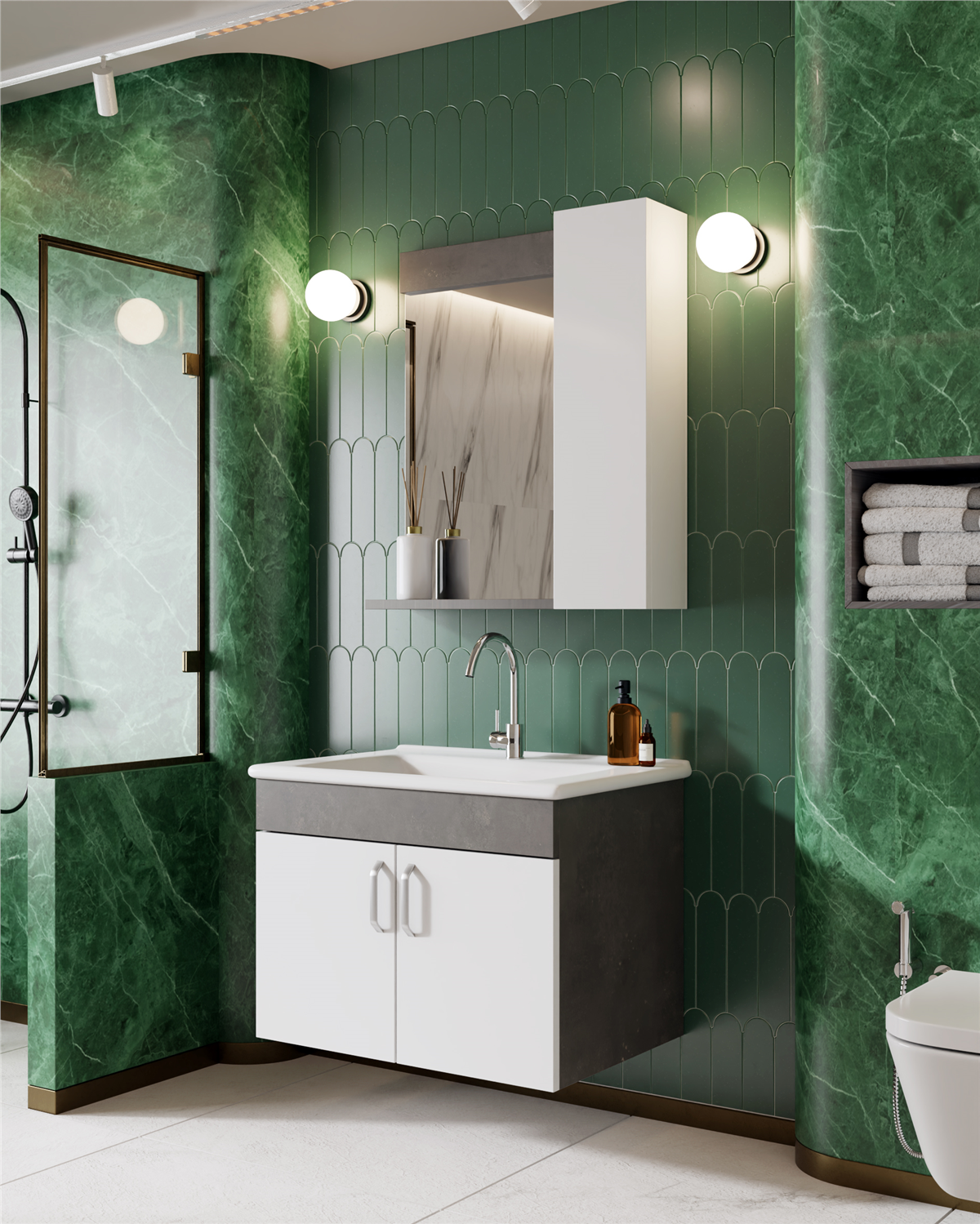 Gümüş 65 Cm Lavabolu Banyo Dolabı Retro Gümüş-beyaz Seramik Lavabo Dahil