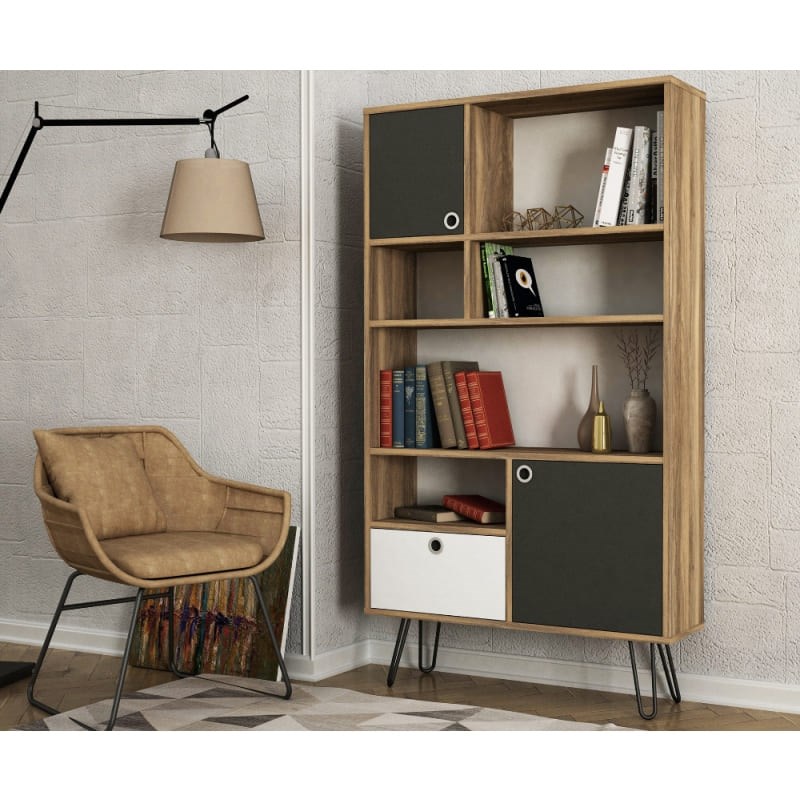 Karamel Kitaplik Ceviz-Antrasit 900X250X1600 Mm