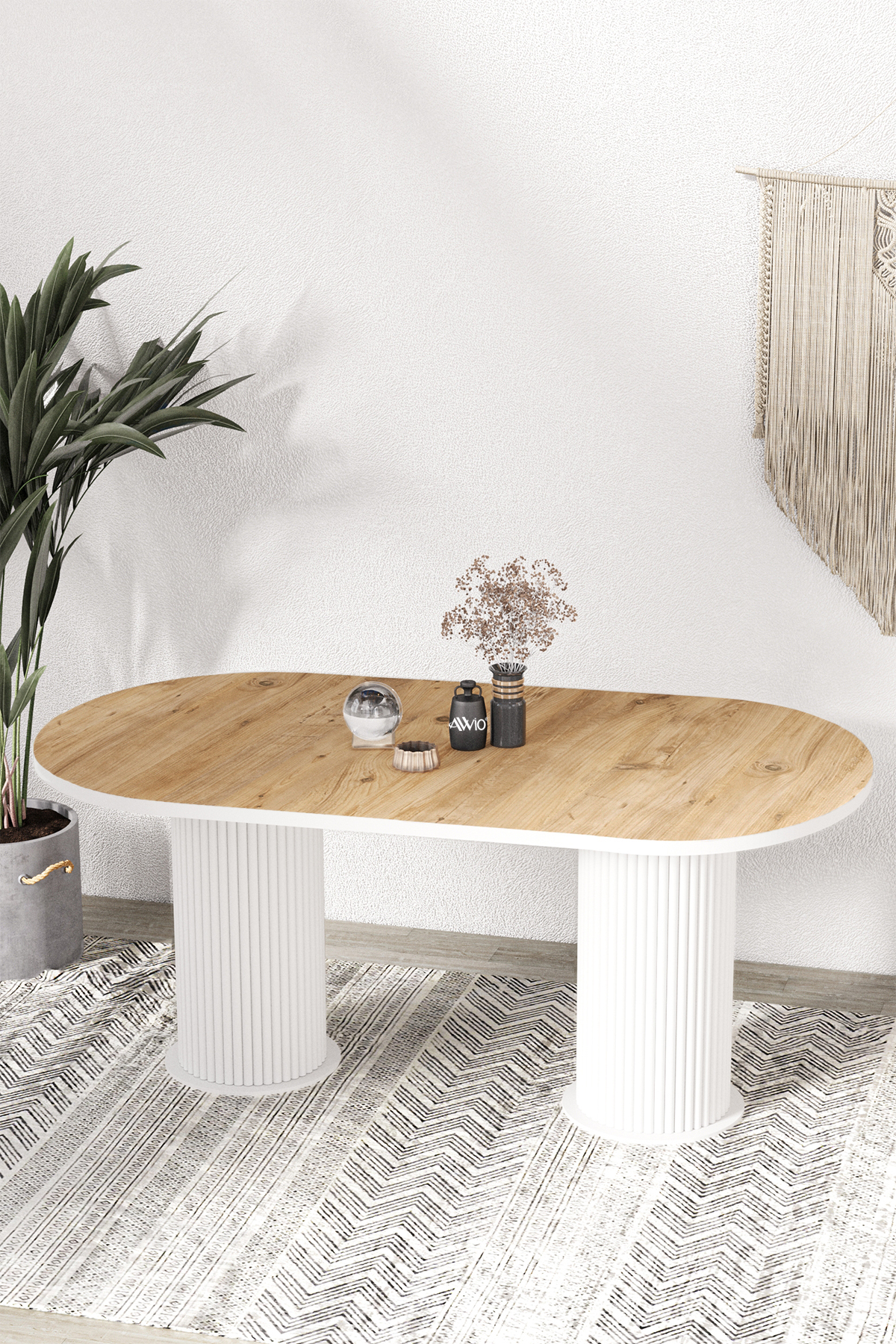 Kiev Bohem Lake MDF Beyaz Ayaklı 80x180 Mutfak Masası Yemek Masası Akça