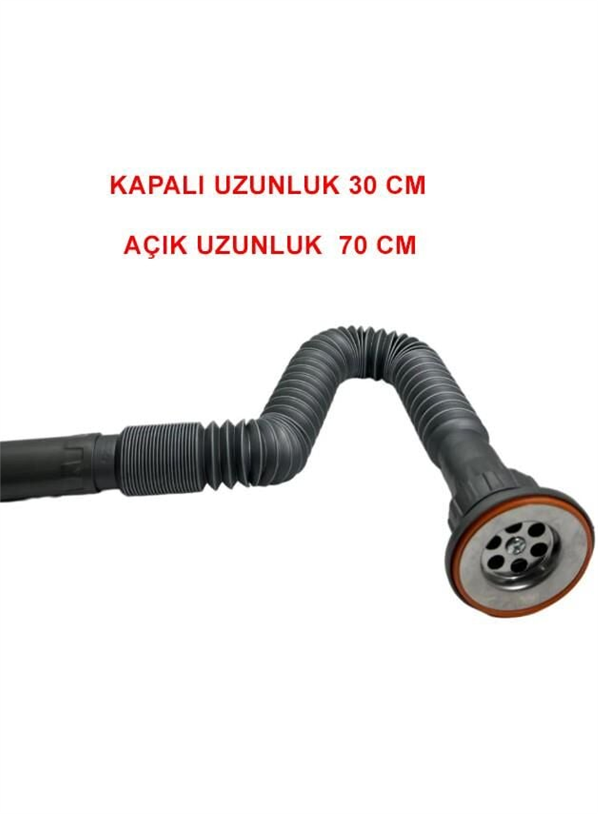 Krom Süzgeçli Körüklü Lavabo Ve Mutfak Sifonu Lavabo Gider Borusu 70 Cm 1.kalite Gri