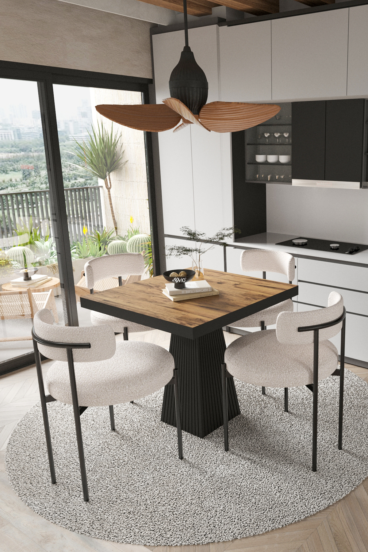 Lago Siyah Lake MDF Ayak 80x80 Yemek Masası Mutfak Masası 4 Kişilik Masa Takımı Teddy Sandalye Akça