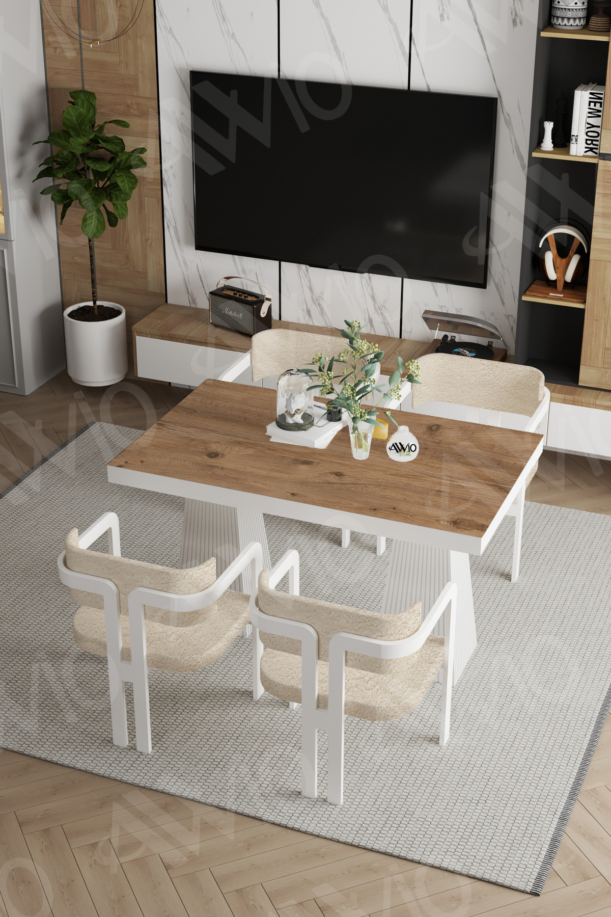 Lato Lake MDF Ayak Tokyo Demonte Sandalye 80x120 Yemek Masası Mutfak Masası 4 Kişilik Akça