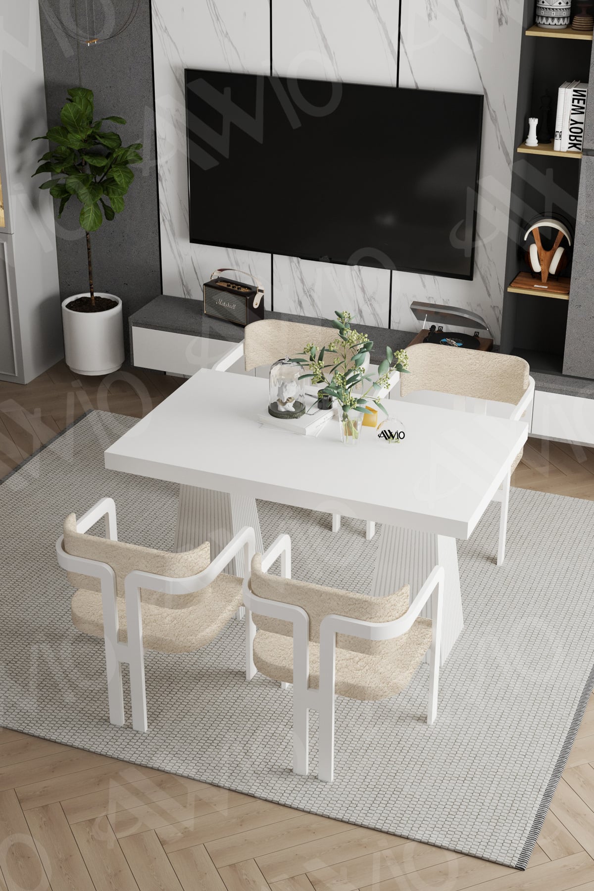 Lato Lake MDF Ayak Tokyo Demonte Sandalye 80x120 Yemek Masası Mutfak Masası 4 Kişilik Beyaz