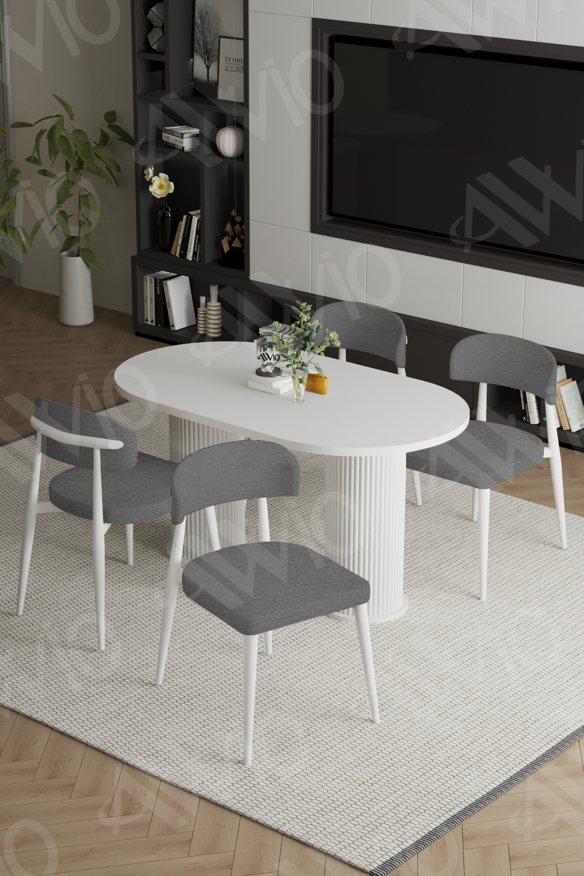 Lavin Beyaz Bohem Ayak Polo Metal Sandalye 80x140 Mutfak Masa Sandalye Takımı Beyaz