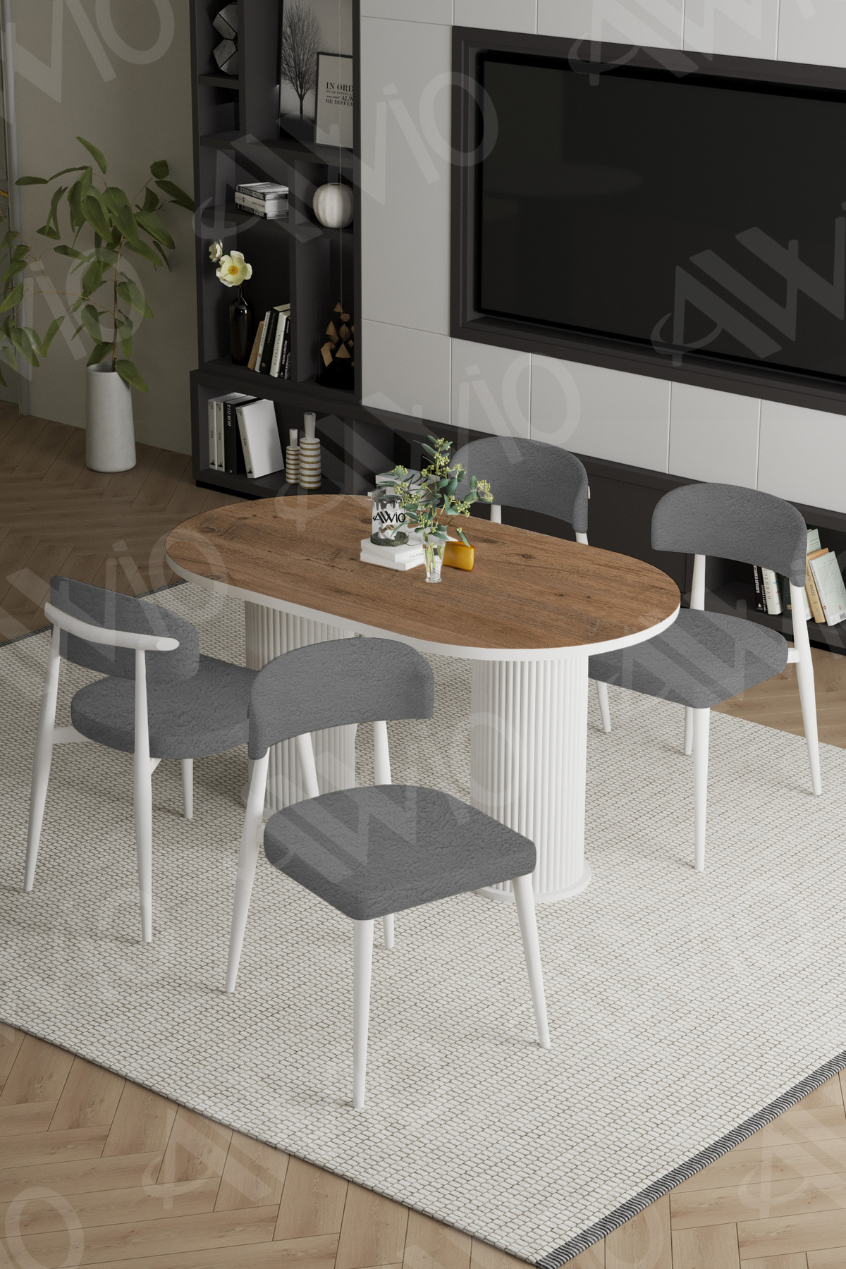 Lavin Beyaz Bohem Ayak Polo Sandalye 80x140 Mutfak Masa Sandalye Takımı Akça
