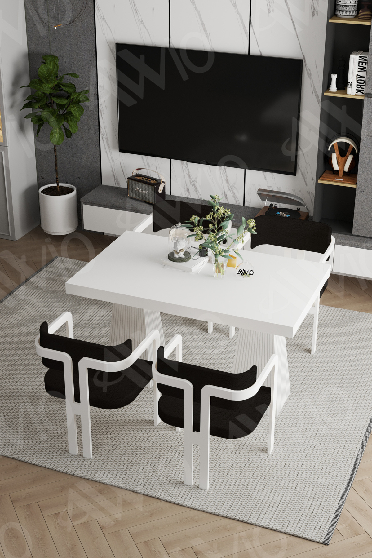 Leon Lake MDF Ayak Tokyo Demonte Sandalye 80x120 Yemek Masası Mutfak Masası 4 Kişilik Beyaz