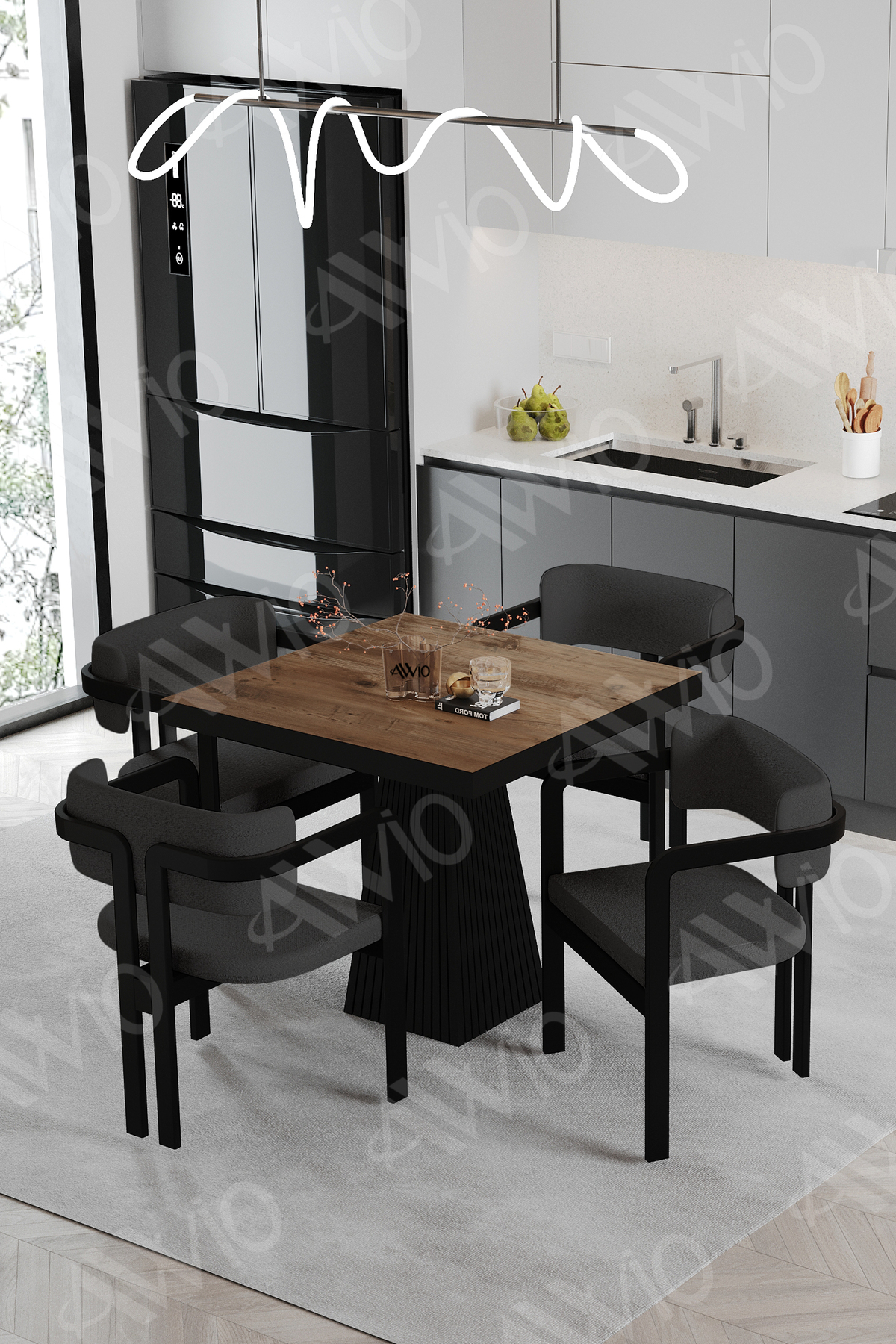 Lexus Lake MDF Ayak Tokyo Demonte Sandalye 80x80 Yemek Masası Mutfak Masası 4 Kişilik Akça