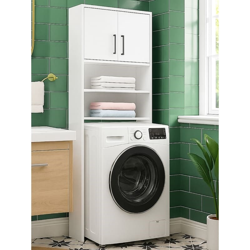 Lumy Camasir Makinesi Dolabi - 2 Kapakli 5 Rafli Beyaz 650X250X1800 Mm