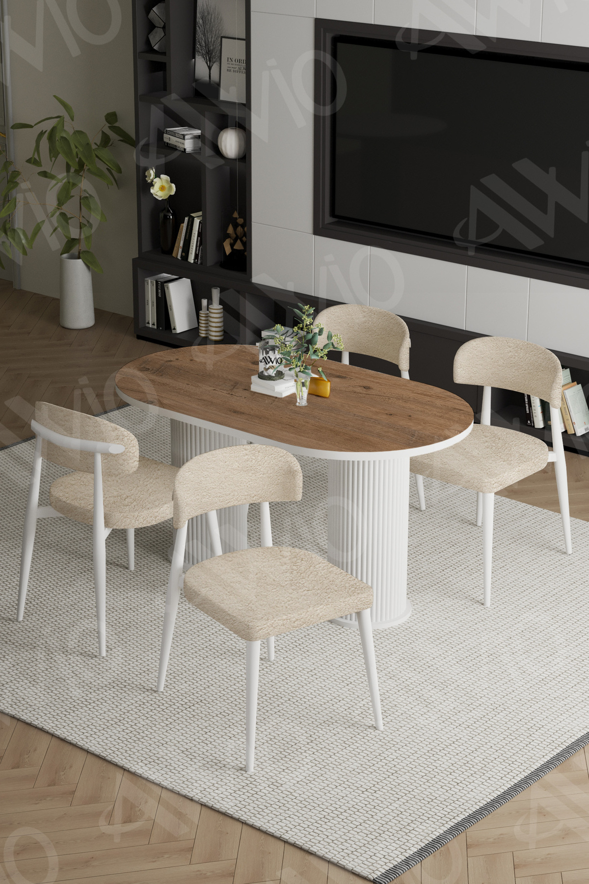 Lyon Beyaz Bohem Ayak Polo Sandalye 80x140 Mutfak Masa Sandalye Takımı Akça