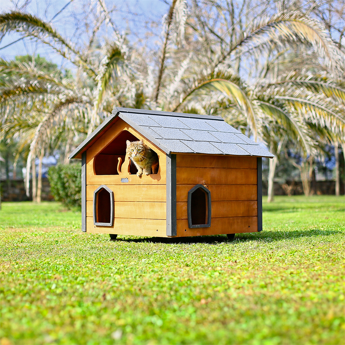 Mandu Ahşap Teraslı (Dublex) Kedi Evi