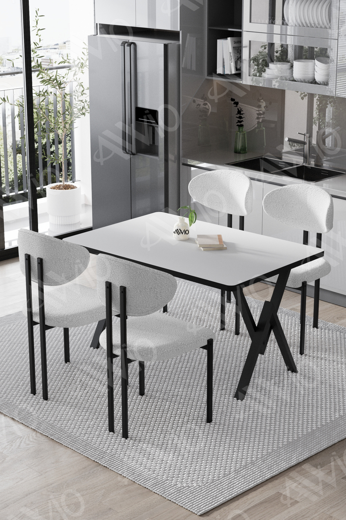 Mara Lotus 80x120 Yemek Masası Mutfak Masası Ofis Masası 4 Kişilik Masa Sandalye Takımı Düz Beyaz Masa Sandalye Beyaz