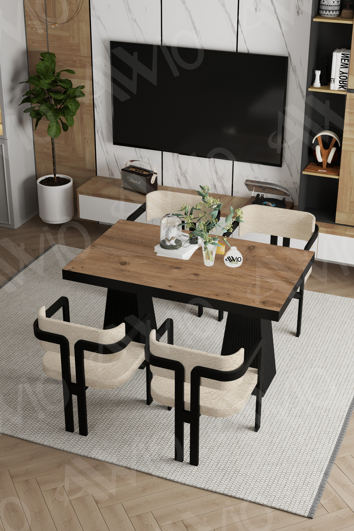 Marble Lake MDF Ayak Tokyo Demonte Sandalye 80x120 Yemek Masası Mutfak Masası 4 Kişilik Akça