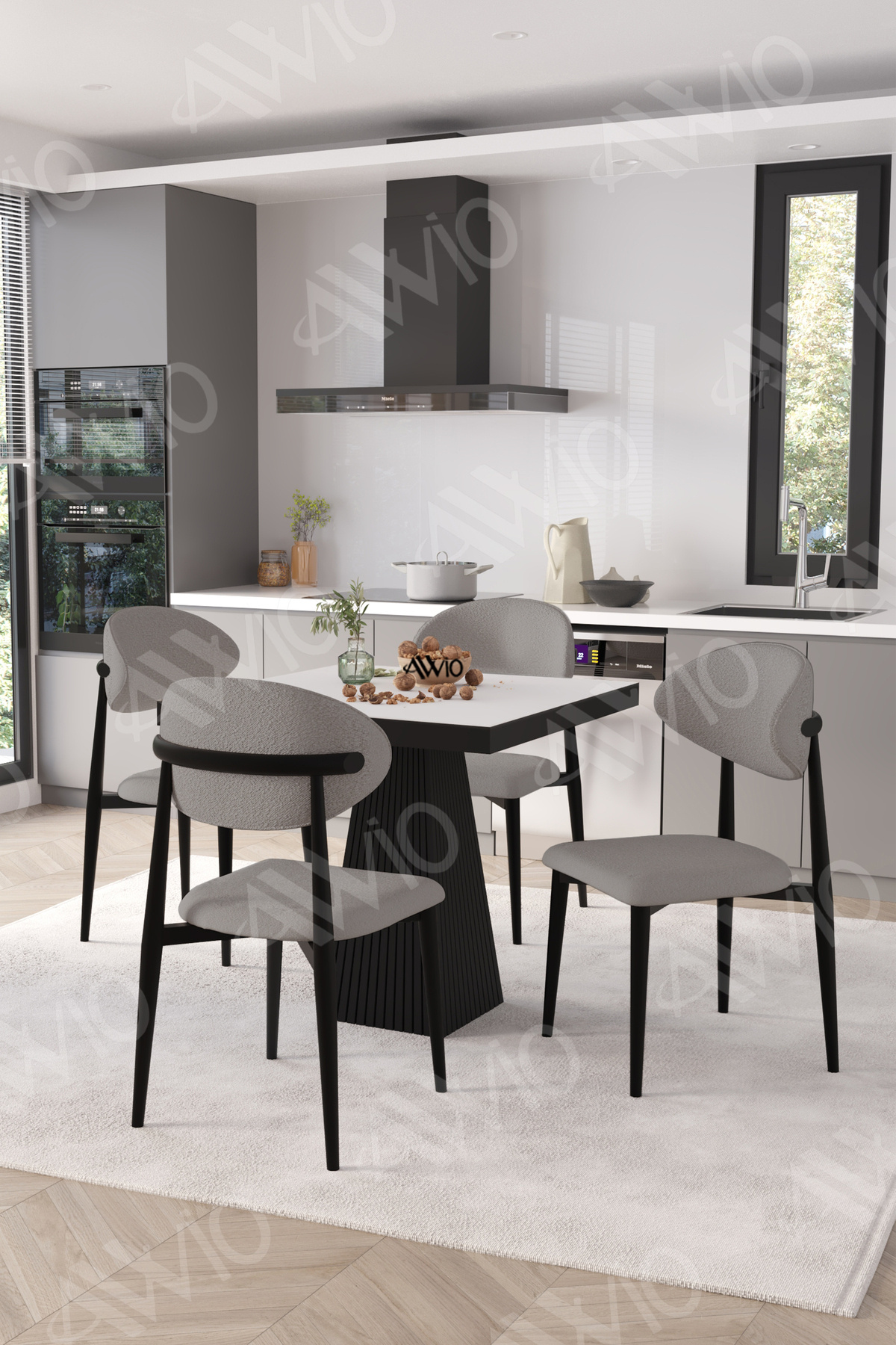 Marven Siyah Polo Metal Sandalye 90x90 Kare Yemek Masası Mutfak Masası Masa Sandalye Takımı Beyaz