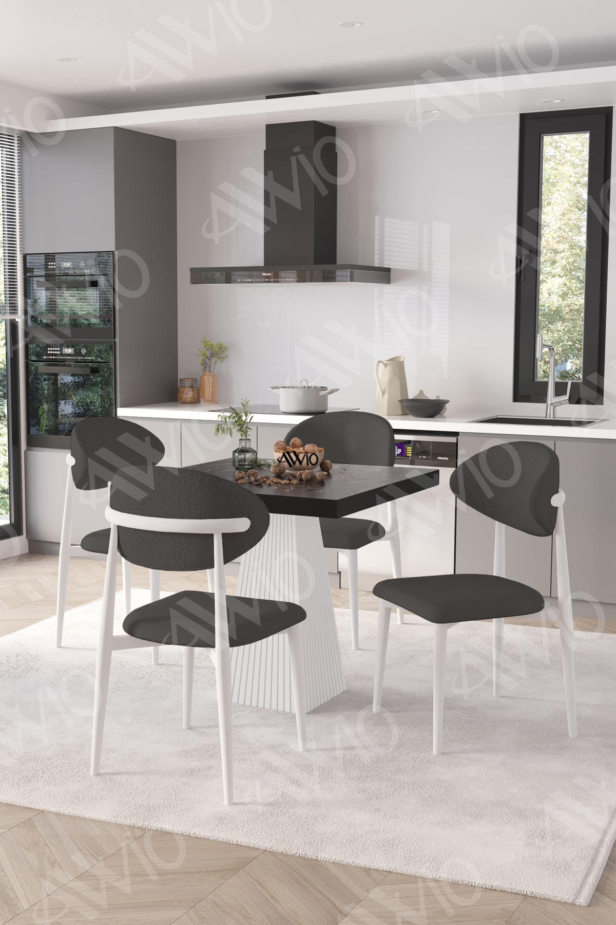 Melody Beyaz Polo Metal Sandalye 90x90 Kare Yemek Masası Mutfak Masası Masa Sandalye Takımı Siyah