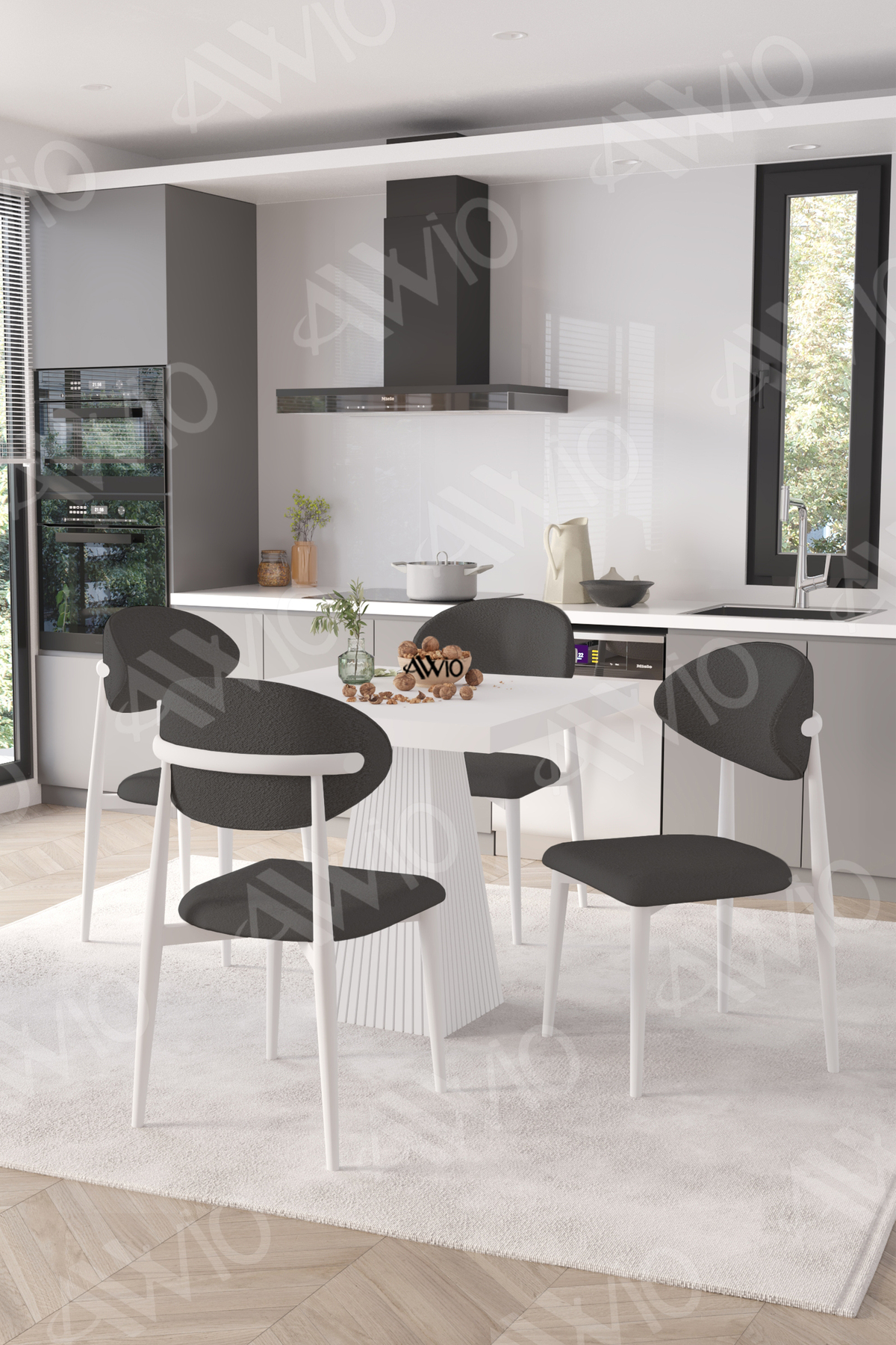 Melody Beyaz Polo Metal Sandalye 90x90 Kare Yemek Masası Mutfak Masası Masa Sandalye Takımı Beyaz