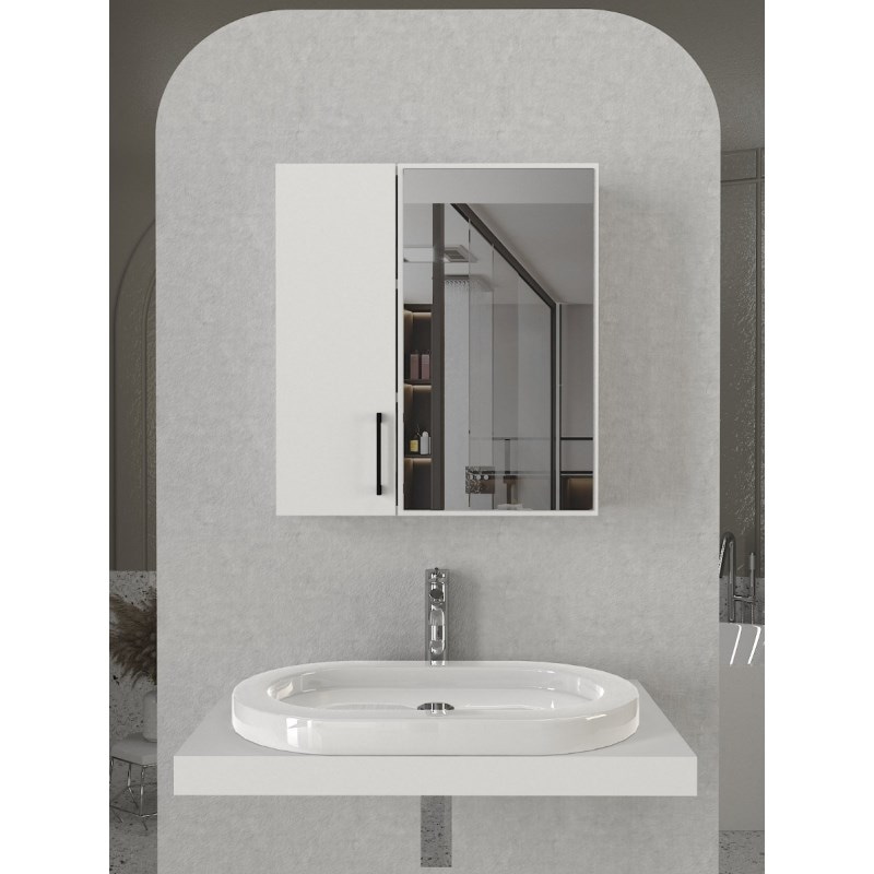 Menaro Fonksiyonel Aynali Banyo Ust Dolabi 3 Rafli Kapakli Beyaz 596X164X648 Mm