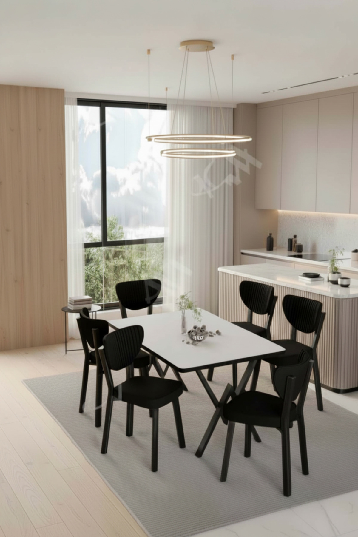 Mida Elma Sandalye 80x140 Yemek Masası Mutfak Masası 6 Kişilik Masa Sandalye Takım Beyaz
