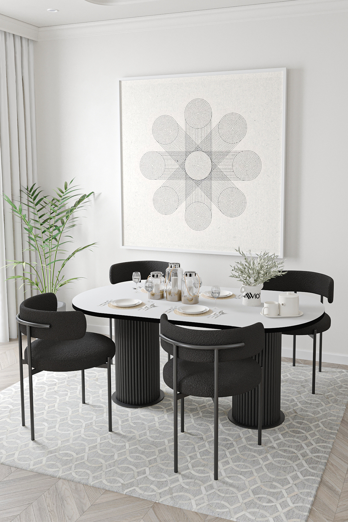 Miranda Bohem Lake MDF Ayak 80x140 Oval Yemek Masası Mutfak Masası Masa Sandalye Takımı Düz Beyaz