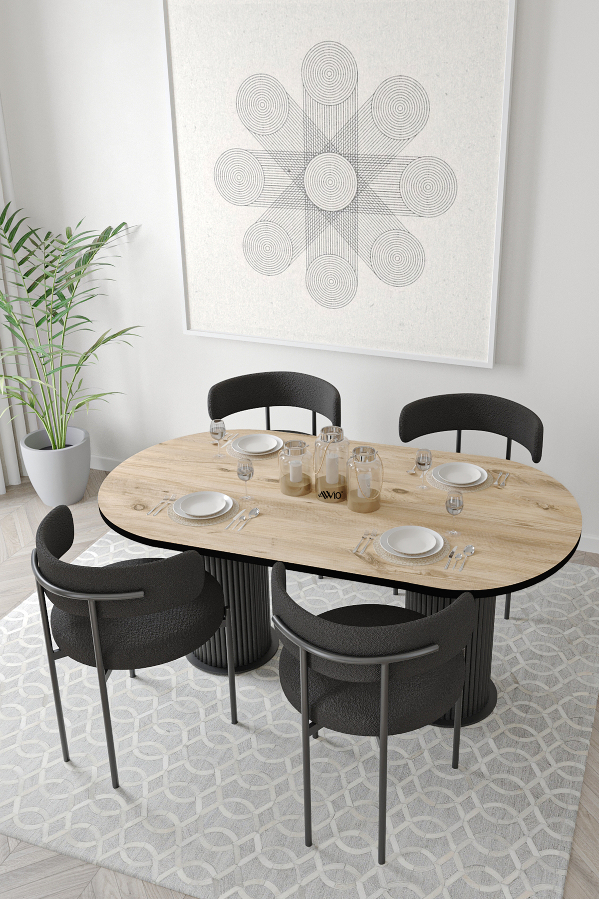 Miranda Ptt Silindir Ayak 80x140 Oval Yemek Masası Mutfak Masası Masa Sandalye Takımı Akça
