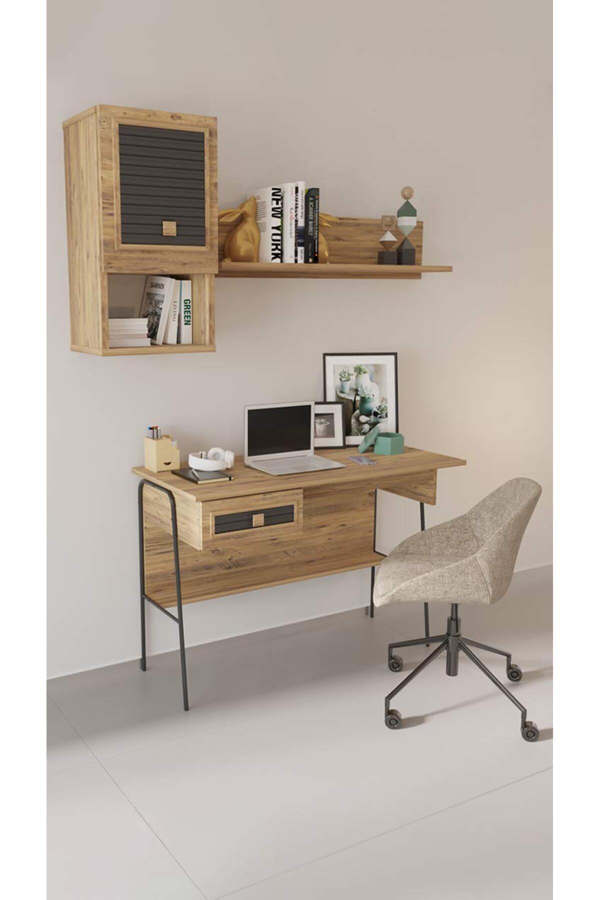 Mobetto Arya Raflı 59x120 Cm Çalışma Masası Bilgisayar Masası Ofis Ders Yemek Masası Atlantik Çam