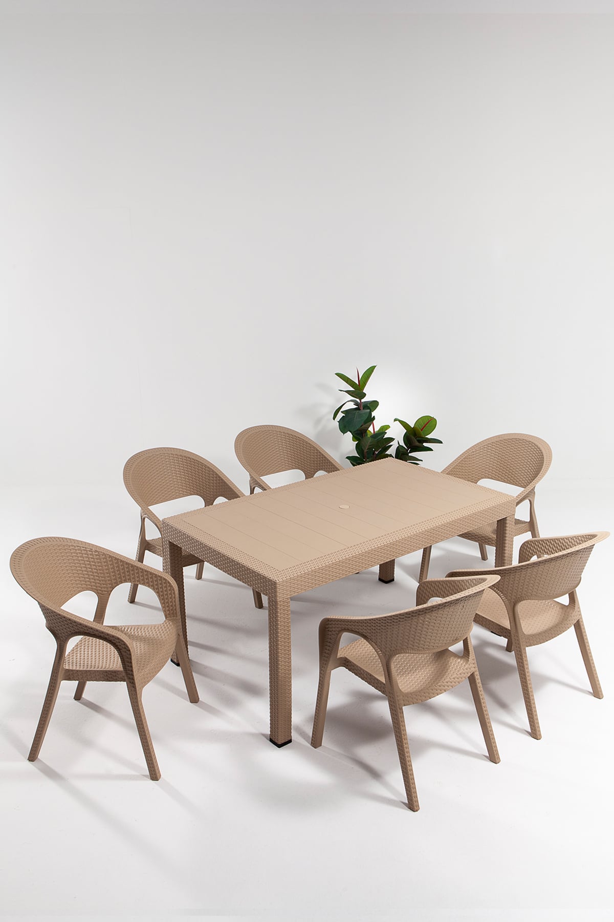 Mobetto Garden Large 90x150cm Rattan Cappucino Masa Takımı Bahçe&balkon - 1 Masa 6 Sandalye