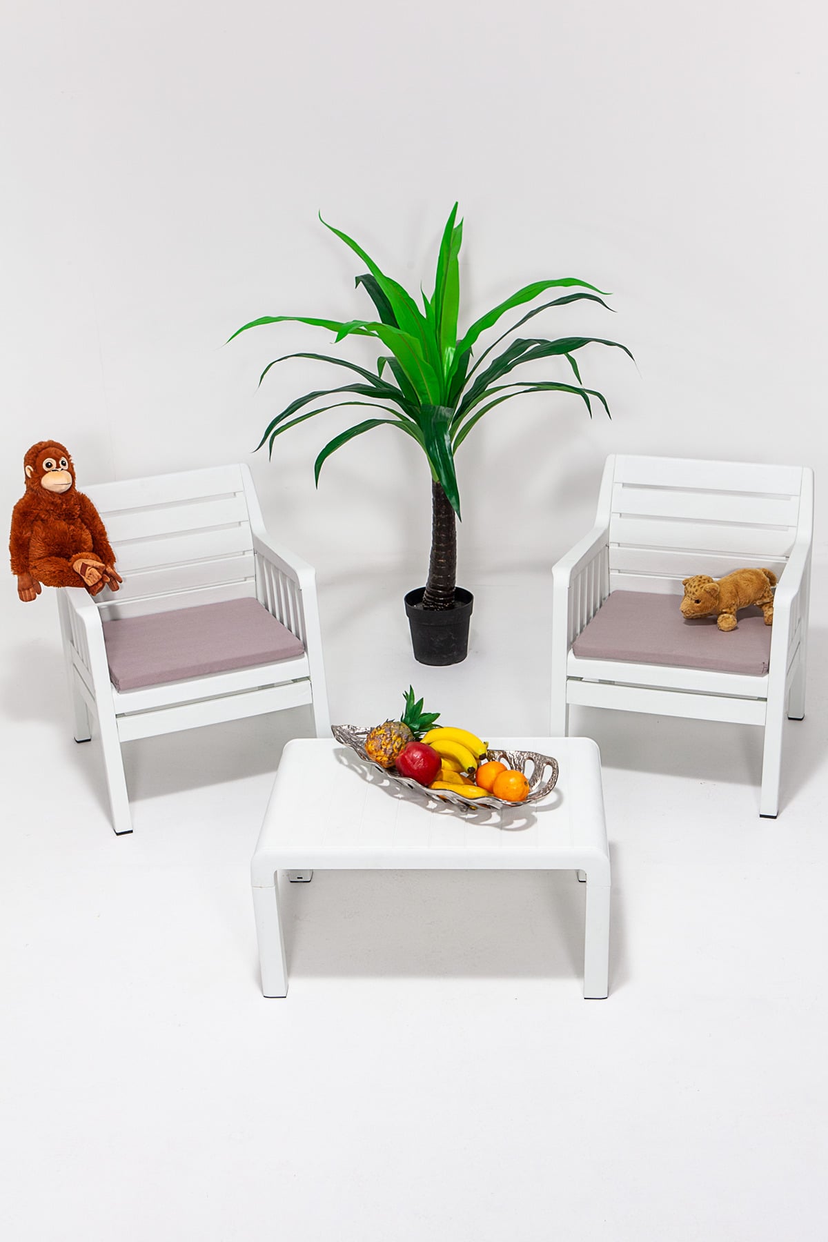 Mobetto Home 1+ 1 S 2 Kişilik Minderli Bahçe Balkon Oturma Takımı -beyaz