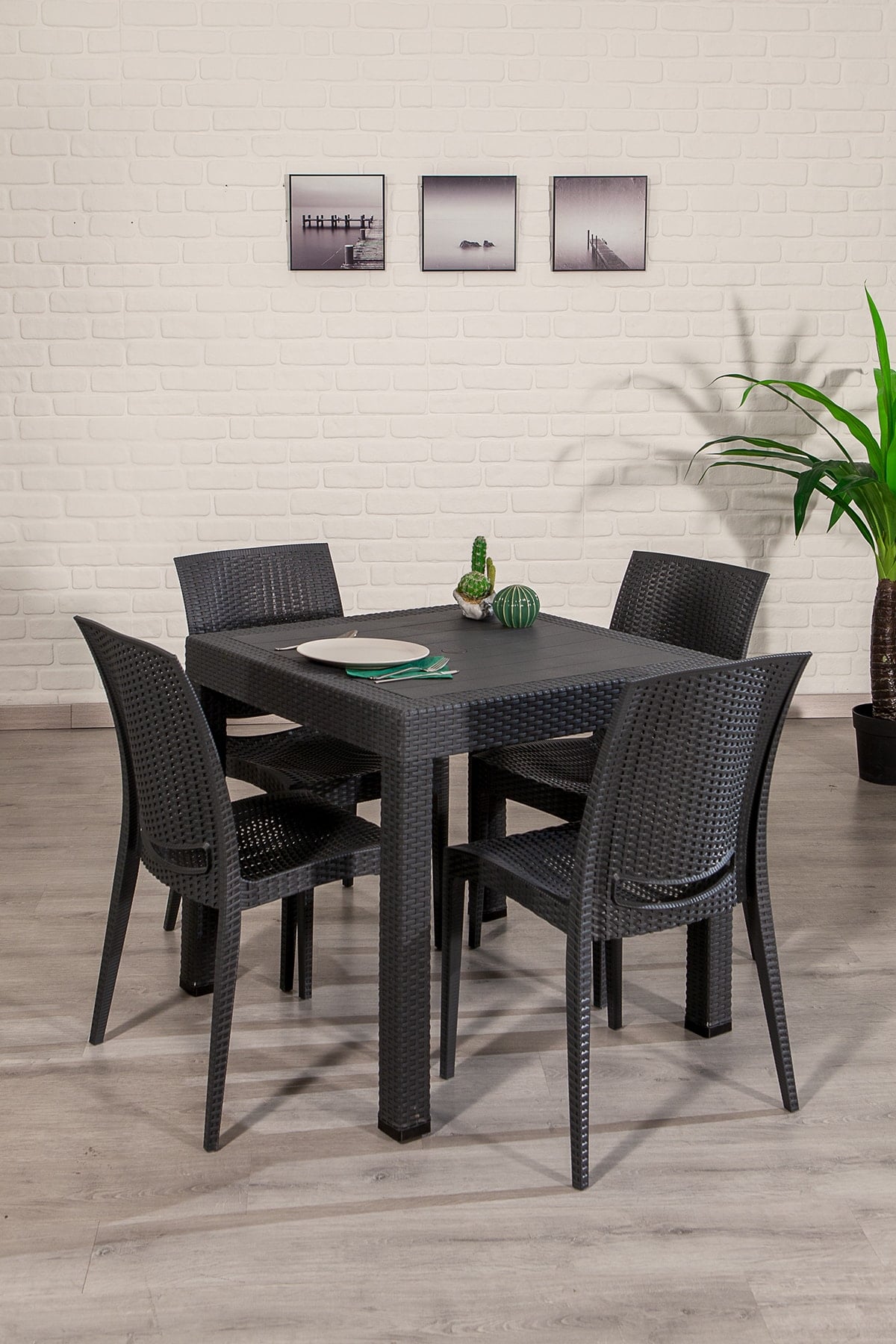 Mobetto Home Rattan 4 Kişilik Bahçe Balkon Masa Takımı, Rattan Masa Seti