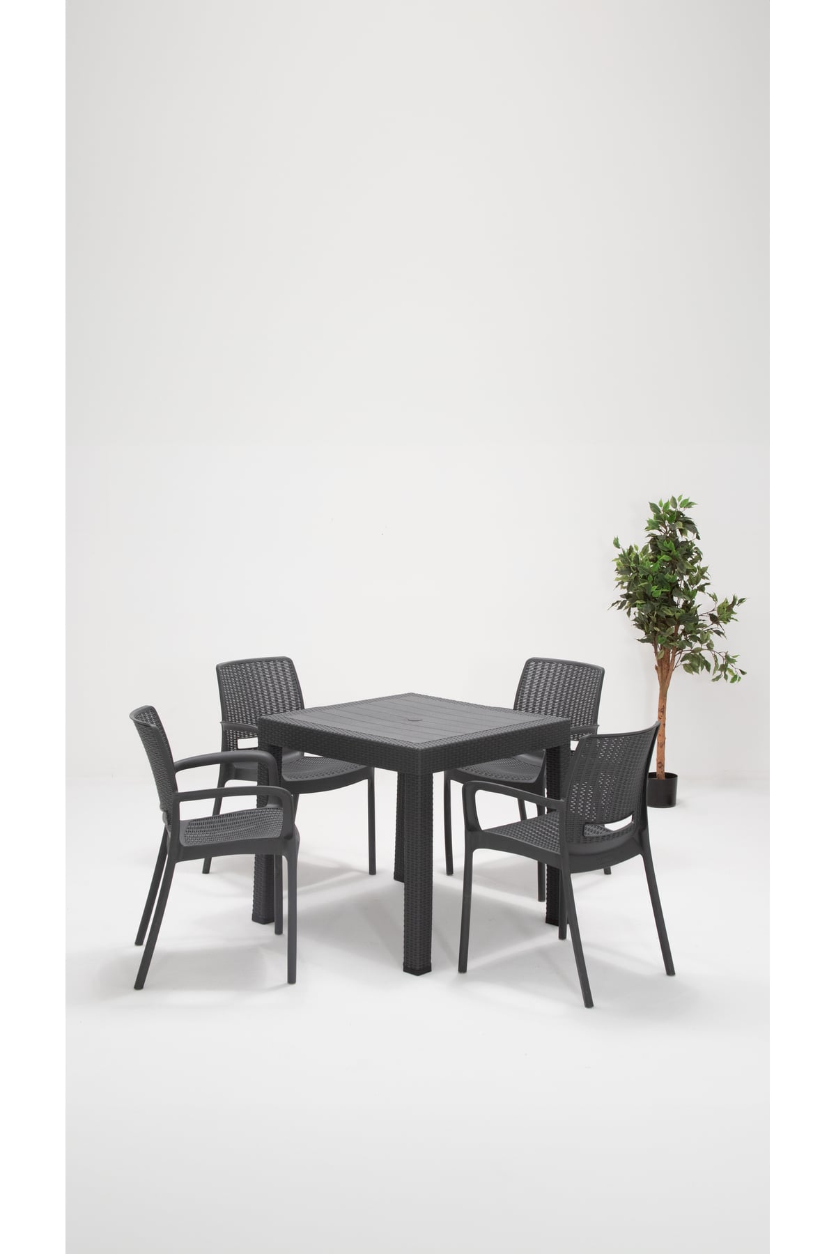 Mobetto Home Rattan Kollu 4 Kişilik Bahçe Balkon Masa Takımı Antrasit