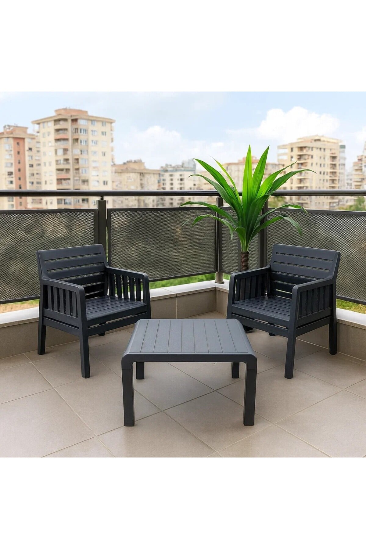 Mobetto Lara 1 1 S Mindersiz Bahçe Takımı Balkon - Bahçe - Teras Mobilyası / Antrasit