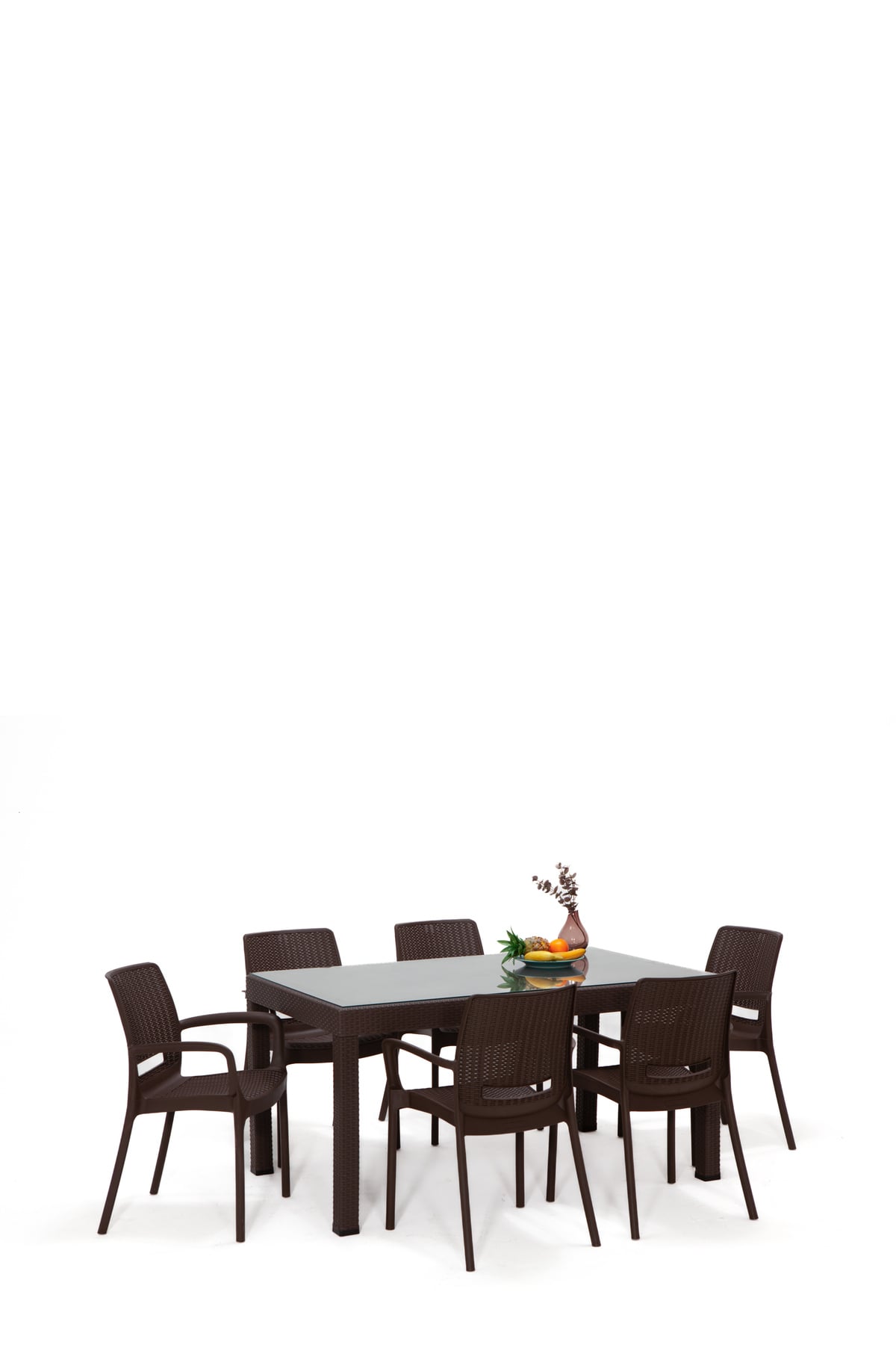 Mobetto Rattan Large Lüx Camlı Kahve Masa Takımı Bahçe&balkon 1 Camlı Masa + 6 Sandalye