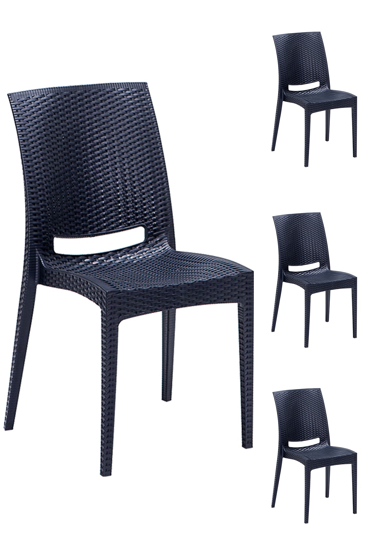 Modalife 4 Adet Rattan Antrasit Mutfak Yemek Bahçe Sandalye