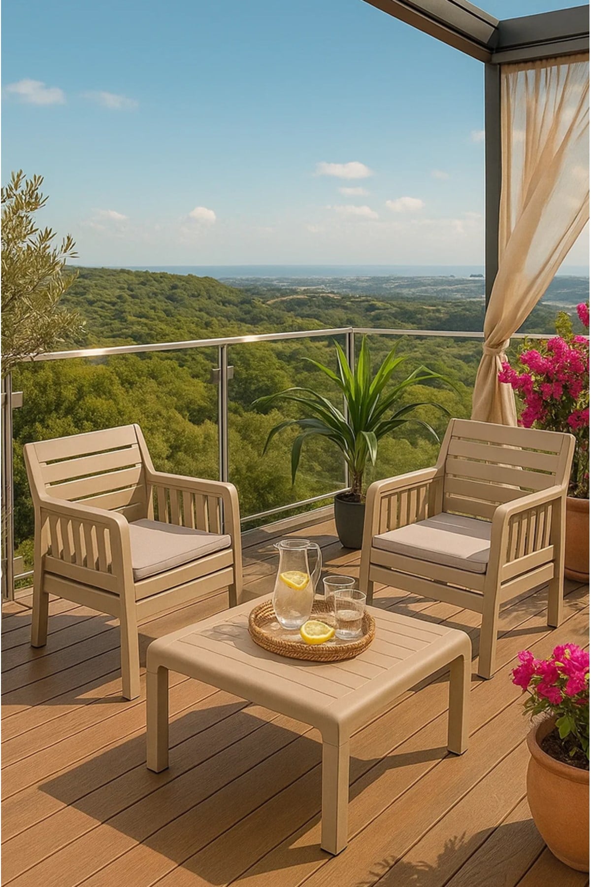 Modalife Ada 1+1+S Bahçe Takımı / Balkon - Bahçe - Teras Mobilyası - Cappucino