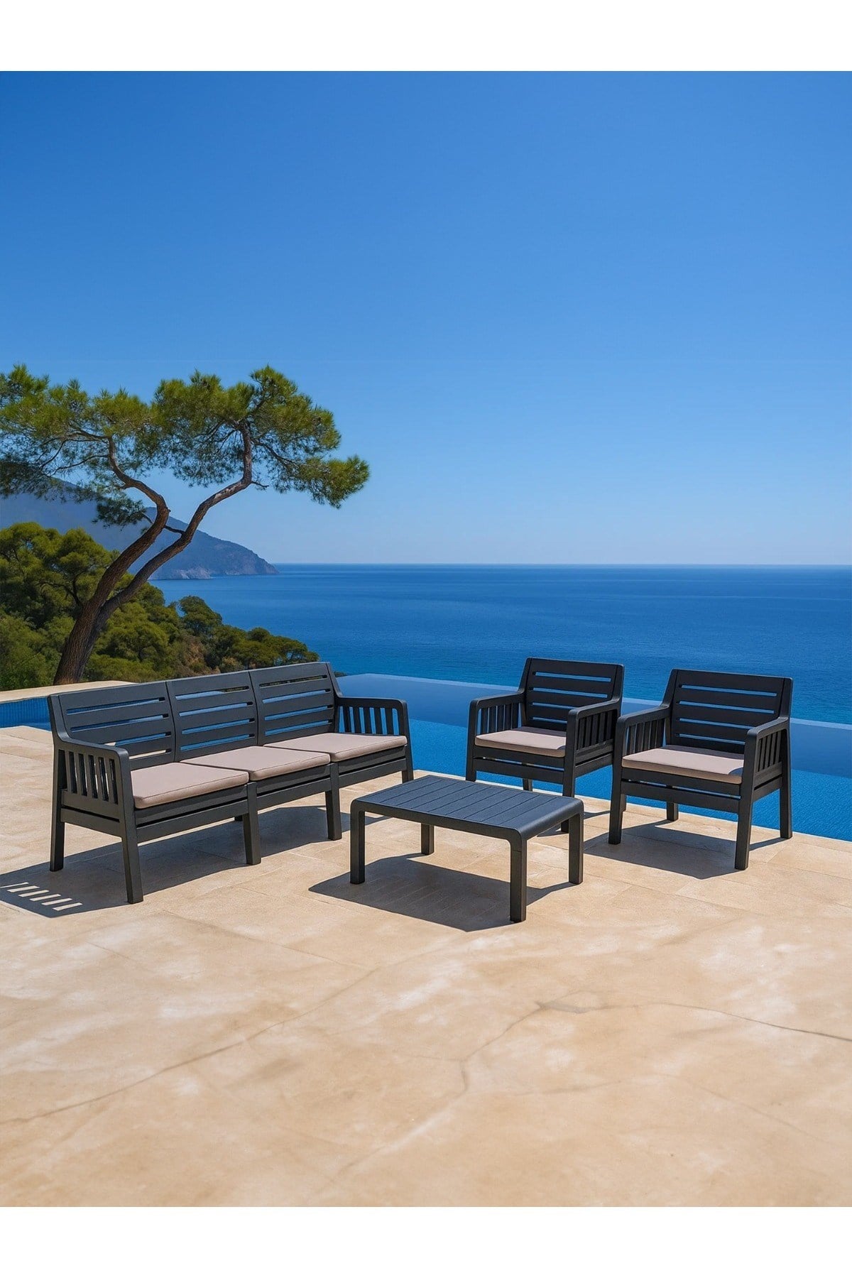 Modalife Ada 3+1+1+S Bahçe Takımı / Balkon - Bahçe - Teras Mobilyası - Antrasit