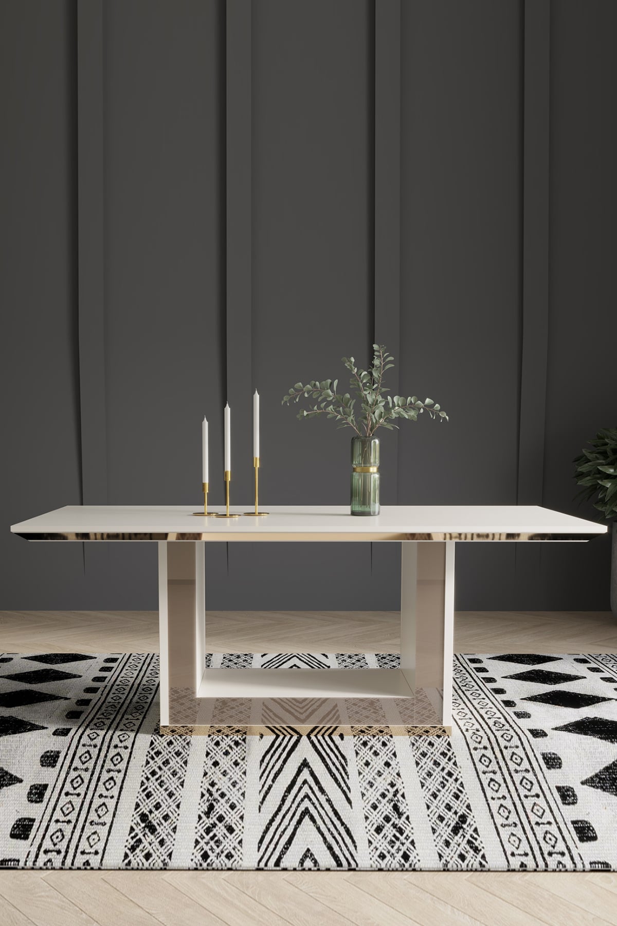 Modalife Bendis Sabit 190x100 Salon&oturma Odası Yemek Masası - Krem&Gold