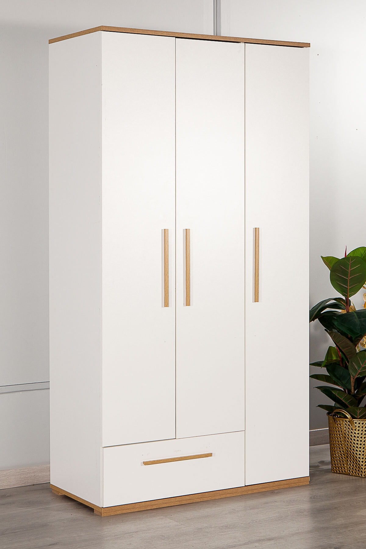 Modalife Eva 301-3 Kapaklı 1 Çekmeceli Gardırop - Ceviz&beyaz