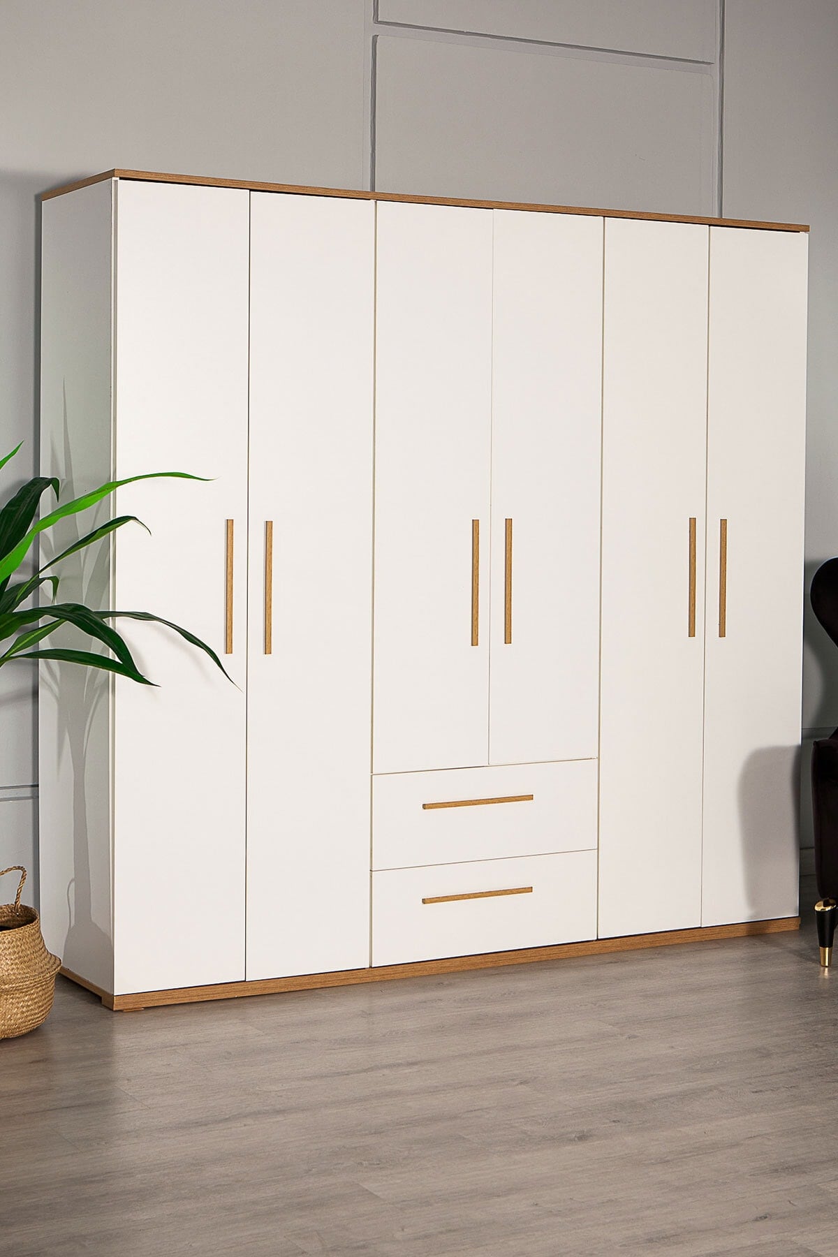 Modalife Eva 602-6 Kapaklı 2 Çekmeceli Gardırop - Ceviz&beyaz