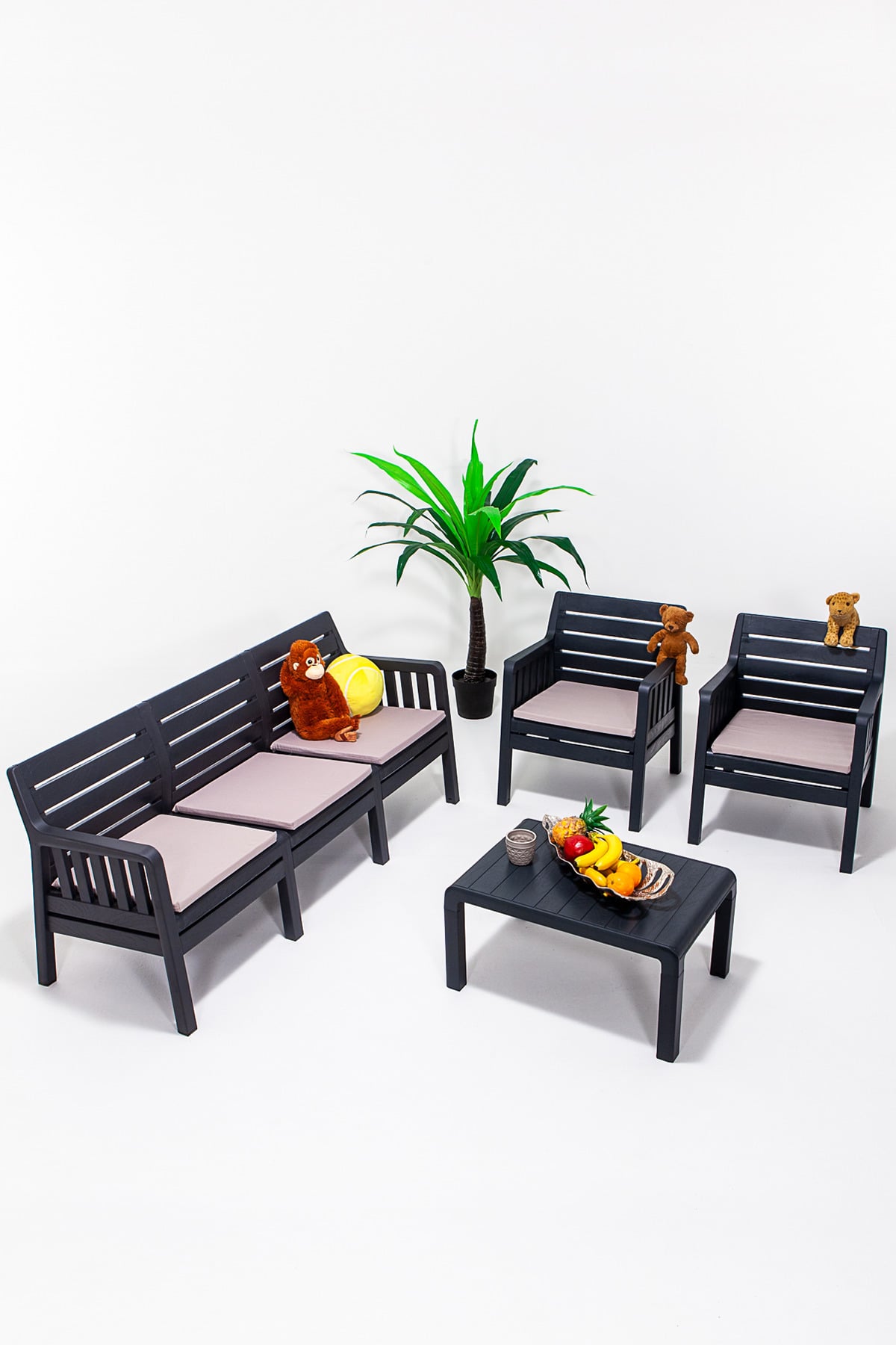 Modalife Lara Home Minderli 3 1 1 S Bahçe Takımı-antrasit