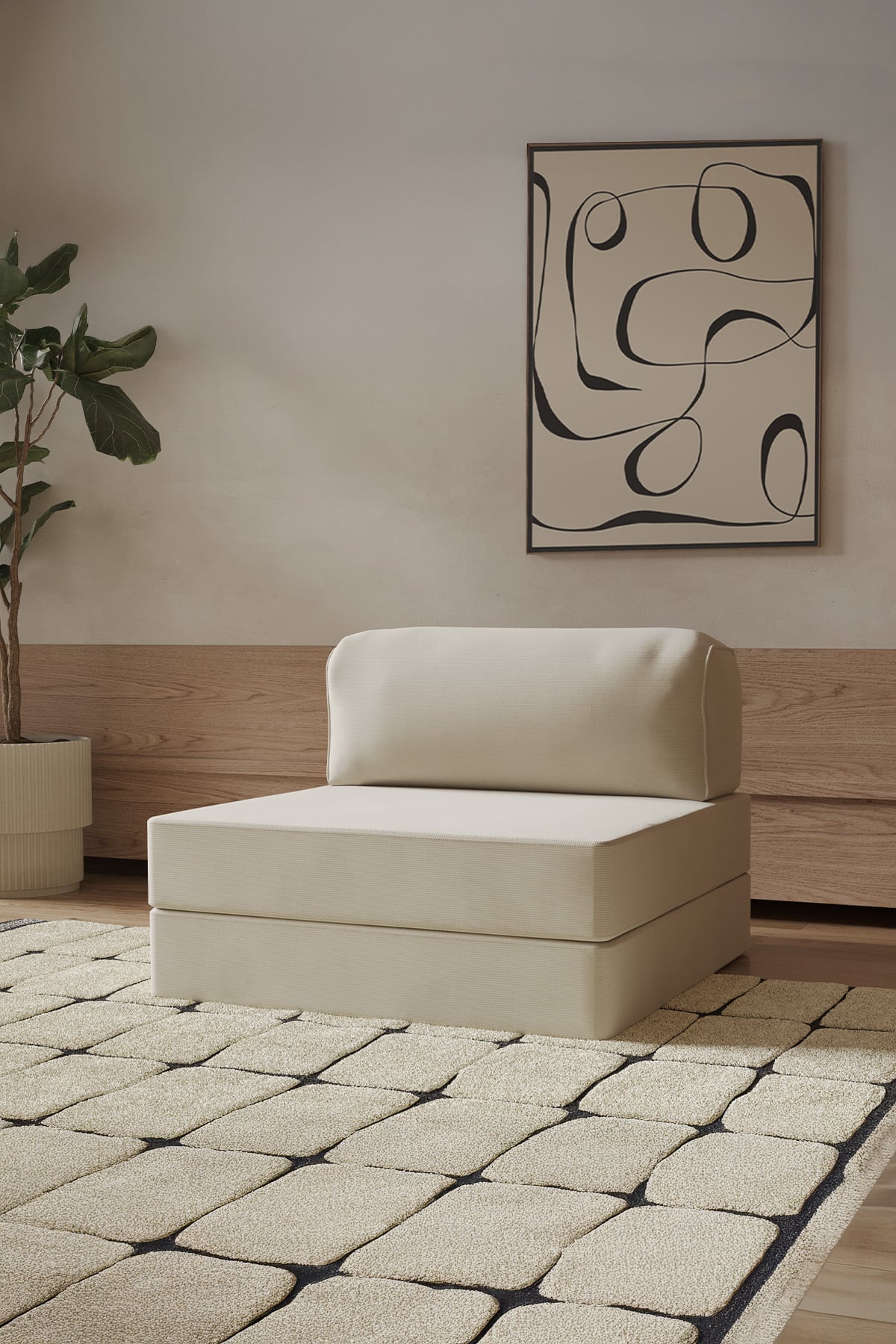 Modalife Legoom Yatak Olabilen Tekli Krem Berjer , Geniş Oturumlu, Yumuşak Dokulu, Fonksiyonel Tekli Koltuk